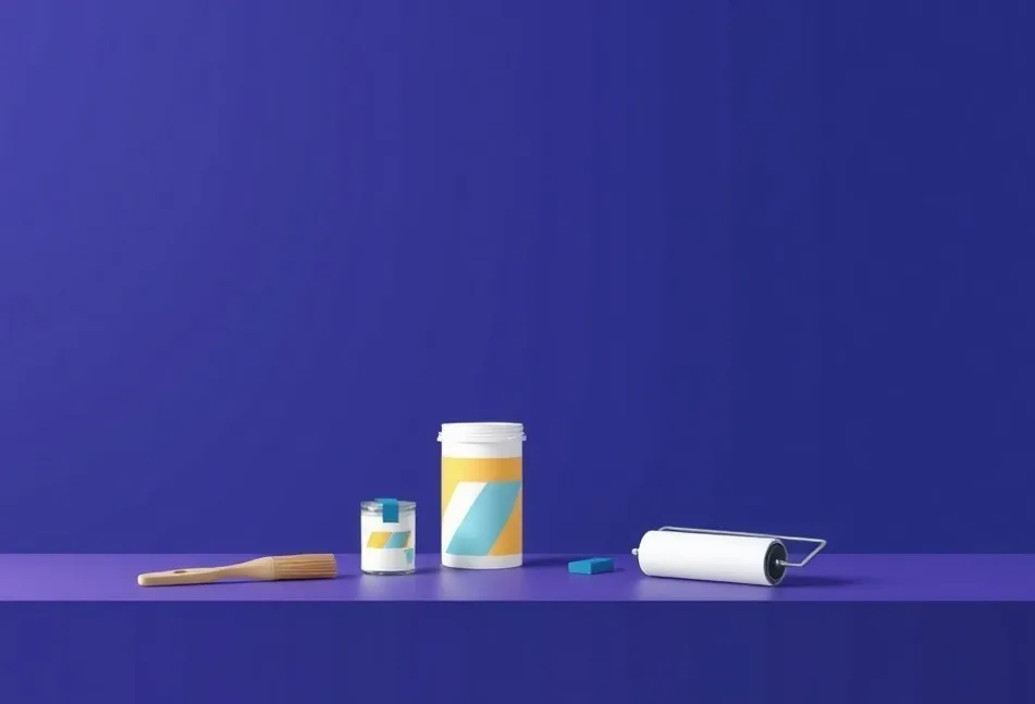 Outils de peinture disposés dans l'ordre des étapes du chantier