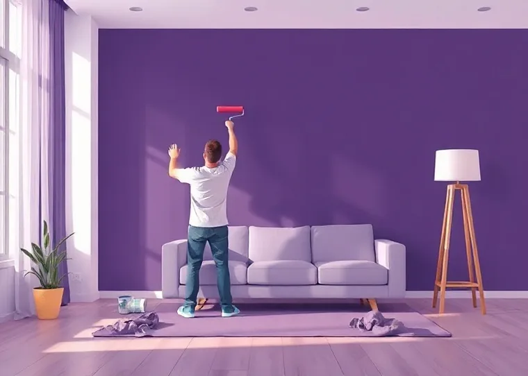 Peintre appliquant la peinture au rouleau sur un mur de salon